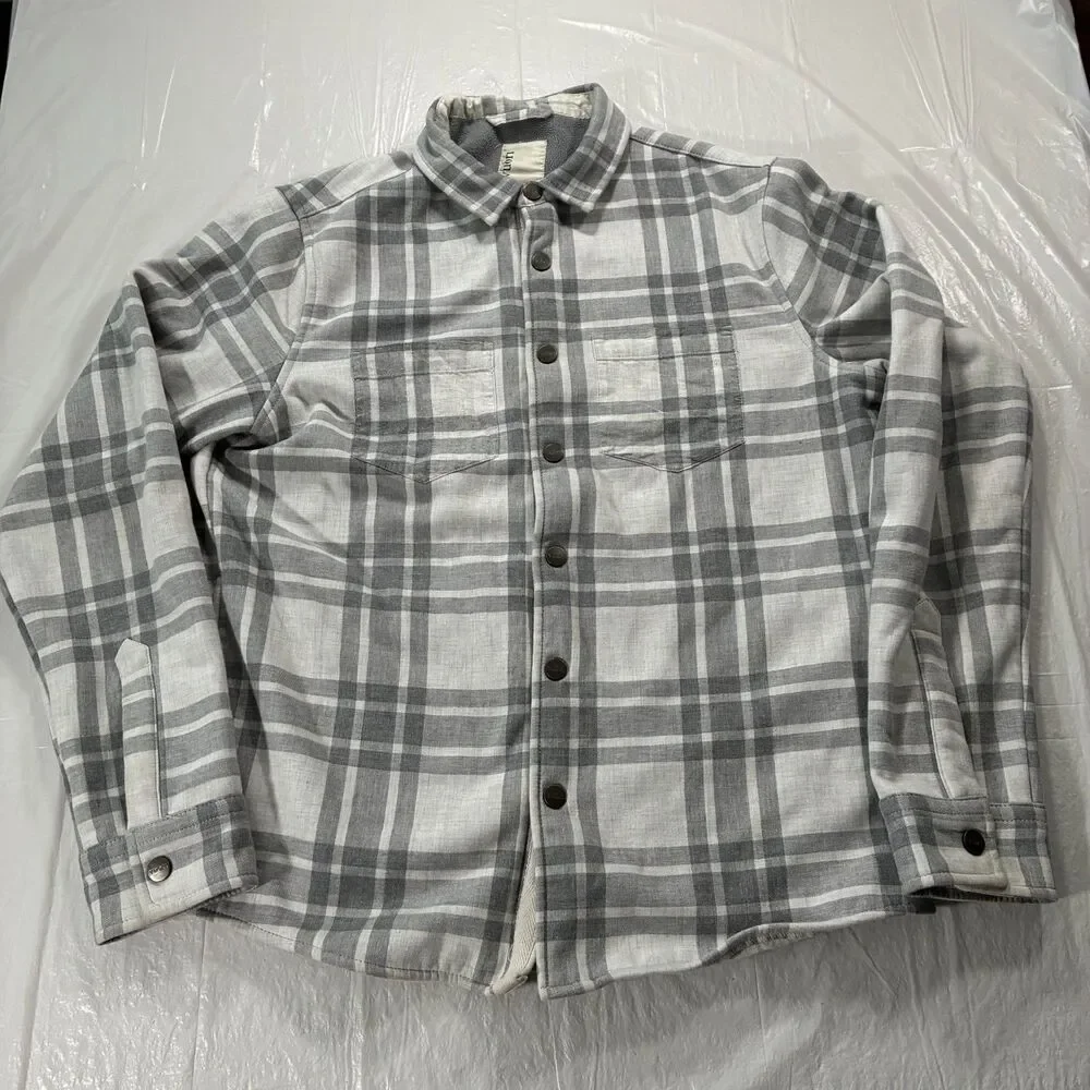 Vuori Range Shirt Jacket Men Small Flannel Snap Fleece Lined Shacket V246 Gray